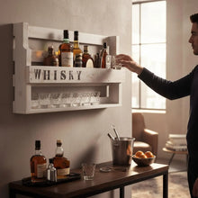Lade das Bild in den Galerie-Viewer, Whisky Regal aus Holz mit Gläserhalter Weiß mit Druck