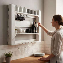 Lade das Bild in den Galerie-Viewer, Küchenregal aus massivem Holz - Weiß Vintage Wandregal für Gewürze, Gläser und Tassen
