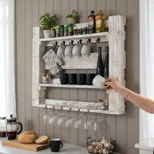 Lade das Bild in den Galerie-Viewer, Küchenregal aus massivem Holz - Weiß Vintage Wandregal für Gewürze, Gläser und Tassen