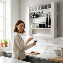 Lade das Bild in den Galerie-Viewer, Küchenregal aus massivem Holz - Weiß Vintage Wandregal für Gewürze, Gläser und Tassen