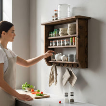 Lade das Bild in den Galerie-Viewer, Holz Küchenregal für Gewürze braun Shabby Vintage fertig montiert