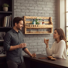 Lade das Bild in den Galerie-Viewer, Whisky Regal aus Holz mit Gläserhalter und WHISKY Schriftzug Geflammt