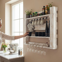 Lade das Bild in den Galerie-Viewer, Küchenregal aus massivem Holz - Weiß Vintage Wandregal für Gewürze, Gläser und Tassen