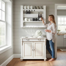 Lade das Bild in den Galerie-Viewer, Küchenregal aus massivem Holz - Weiß Vintage Wandregal für Gewürze, Gläser und Tassen