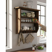 Lade das Bild in den Galerie-Viewer, Holz Küchenregal für Gewürze braun Shabby Vintage fertig montiert
