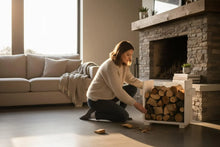 Lade das Bild in den Galerie-Viewer, Kaminholzregal, Ständer für Kaminholz Kaminholzständer Kaminholzablage vintage shabby aus Holz fertig montiert (Weiß)