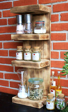Lade das Bild in den Galerie-Viewer, Gewürzregal aus Holz - für die Wand oder stehend - Geflammt - 4 Stellflächen
