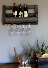 Lade das Bild in den Galerie-Viewer, Weinregal aus Holz mit Gläserhalter Schwarz