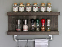 Lade das Bild in den Galerie-Viewer, Gewürzregal aus Holz für die Wand - Braun - 2 Stellflächen