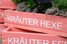 Lade das Bild in den Galerie-Viewer, Blumenkasten aus massivem Holz in Rosa mit Leinen Griffen und Aufdruck