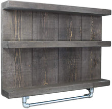 Lade das Bild in den Galerie-Viewer, Küchenregal aus massivem Holz - Farbe: Braun Vintage Gewürzregal für die Wand inklusive einer Aufhängung für Töpfe