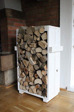 Lade das Bild in den Galerie-Viewer, Kaminholzregal Ständer Kaminholz Kaminholzständer Kaminholzablage weiß shabby aus Holz fertig montiert