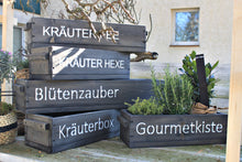 Lade das Bild in den Galerie-Viewer, Blumenkasten " Das Original von Dekorie " aus Holz mit Schriftzug und Holz Griffen 50 - 90 cm breit / 19,5 cm tief / in schwarz