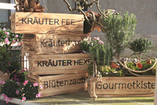 Lade das Bild in den Galerie-Viewer, Blumenkasten " Das Original von Dekorie " aus Holz mit Schriftzug und Holz Griffen 50 - 90 cm breit / 19,5 cm tief / in geflammt