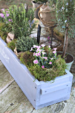 Lade das Bild in den Galerie-Viewer, Blumenkasten " Das Original von Dekorie " aus Holz mit Schriftzug und Holz Griffen 50 - 90 cm breit / 19,5 cm tief / in grau
