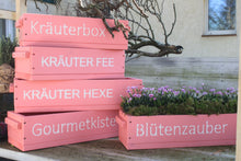 Lade das Bild in den Galerie-Viewer, Blumenkasten " Das Original von Dekorie " aus Holz mit Schriftzug und Holz Griffen 50 - 90 cm breit / 19,5 cm tief / in rosa / pink