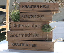 Lade das Bild in den Galerie-Viewer, Blumenkasten " Das Original von Dekorie " aus Holz mit Schriftzug und Leinen Griffen 50 - 90 cm breit / 19,5 cm tief / in Braun