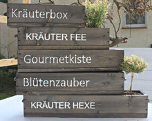 Lade das Bild in den Galerie-Viewer, Blumenkasten " Das Original von Dekorie " aus Holz mit Schriftzug und Eisen Griffen 50 - 90 cm breit / 19,5 cm tief / in Schwarz