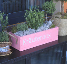 Lade das Bild in den Galerie-Viewer, Blumenkasten " Das Original von Dekorie " aus Holz mit Schriftzug und Leinen Griffen 50 - 90 cm breit / 19,5 cm tief / in rosa / pink