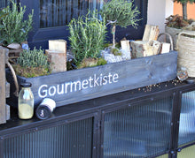 Lade das Bild in den Galerie-Viewer, Blumenkasten " Das Original von Dekorie " aus Holz mit Schriftzug und Leinen Griffen 50 - 90 cm breit / 19,5 cm tief / in schwarz