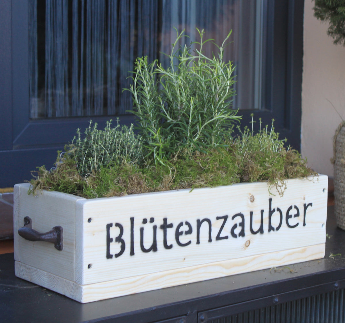 Dekorie Blumenkasten Aus Massivem Kiefernholz Mit Schriftzug – 12x60x15 Cm, Handgefertigt