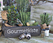 Lade das Bild in den Galerie-Viewer, Blumenkasten " Das Original von Dekorie " aus Holz mit Schriftzug und Holz Griffen 50 - 90 cm breit / 19,5 cm tief / in schwarz