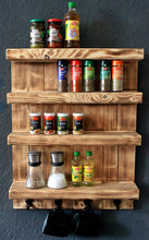 Lade das Bild in den Galerie-Viewer, Gewürzregal aus Holz für die Wand - Geflammt - 4 Stellflächen