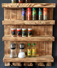 Lade das Bild in den Galerie-Viewer, Gewürzregal aus Holz für die Wand - Geflammt - 4 Stellflächen