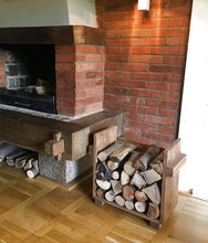 Lade das Bild in den Galerie-Viewer, Kaminholzregal Ständer Kaminholz Kaminholzständer Kaminholzablage braun shabby aus Holz fertig montiert