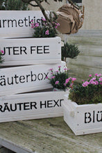 Lade das Bild in den Galerie-Viewer, Blumenkasten " Das Original von Dekorie " aus Holz mit Schriftzug und Holz Griffen 50 - 90 cm breit / 19,5 cm tief / in Weiß