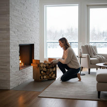 Lade das Bild in den Galerie-Viewer, Kaminholzregal, Ständer für Kaminholz Kaminholzständer Kaminholzablage vintage shabby aus Holz fertig montiert (Braun)
