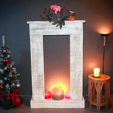 Lade das Bild in den Galerie-Viewer, Kaminumrandung mit Sockel Antikweiß Shabby Vintage Kaminsims Dekokamin fertig montiert
