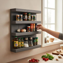 Lade das Bild in den Galerie-Viewer, Gewürzregal " Scady " aus Holz - für die Wand oder stehend - Grau / shabby - 4 Stellflächen
