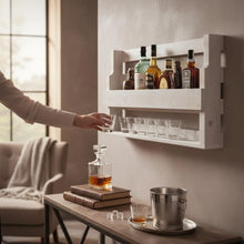 Lade das Bild in den Galerie-Viewer, Whisky Regal aus Holz - mit Gläserhalter - Weiß - Industrie Stil - fertig montiert - Wandbar
