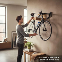 Lade das Bild in den Galerie-Viewer, Fahrrad Wandhalterung aus Holz für Rennrad oder Mountainbike - Fahrradhalterung für die Wand - auch für breite Lenker und Rahmen
