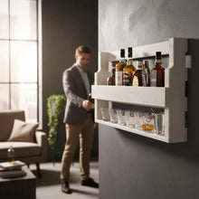 Lade das Bild in den Galerie-Viewer, Whisky Regal aus Holz - mit Gläserhalter - Weiß - Industrie Stil - fertig montiert - Wandbar
