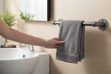 Lade das Bild in den Galerie-Viewer, Badregal aus Massivholz mit Industrial Handtuchhalter – Wandregal Kiefer natur – Badezimmer Regal Handarbeit – Küchenregal
