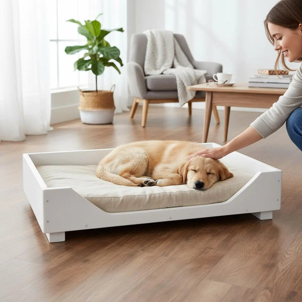 Hundebett aus Holz für kleine und mittelgroße Hunde und Katzen in Weiß –  Dekorie GmbH