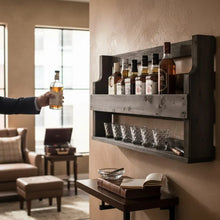 Lade das Bild in den Galerie-Viewer, Whisky Regal mit Gläserhalter schwarz aus Holz
