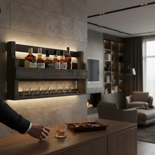 Lade das Bild in den Galerie-Viewer, Whisky Regal mit Gläserhalter schwarz aus Holz
