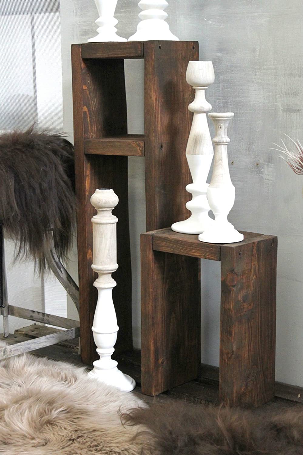 Beistelltisch & Hocker aus Massivholz Braun – fertig montiert