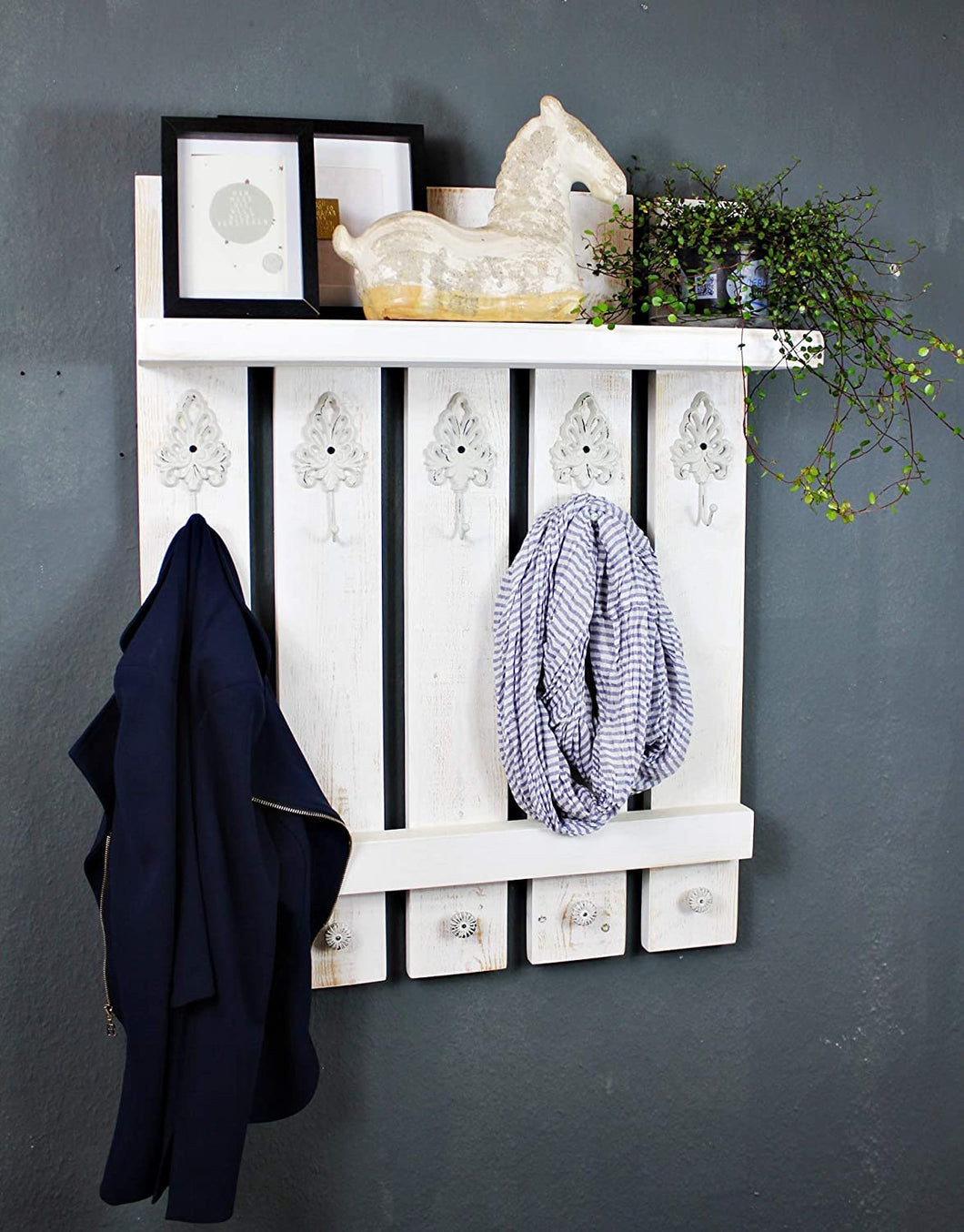 dekorie Holz Garderobe Weiß im Landhaus Style Vintage Shabby fertig montiert