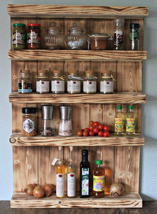 Gewürzregal aus Holz Geflammt – 5 Stellflächen Wand & Stand