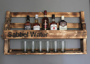 Holz Whiskey Regal mit Gläserhalter mit Druck geflammt Sabbel Water
