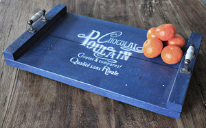 Dekorie Holz Tablett Auftragebrett Servierbrett Speisenbrett Vintage Shabby (Blau (mit Aufdruck))