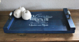 Dekorie Holz Tablett Auftragebrett Servierbrett Speisenbrett Vintage Shabby (Blau (mit Aufdruck))