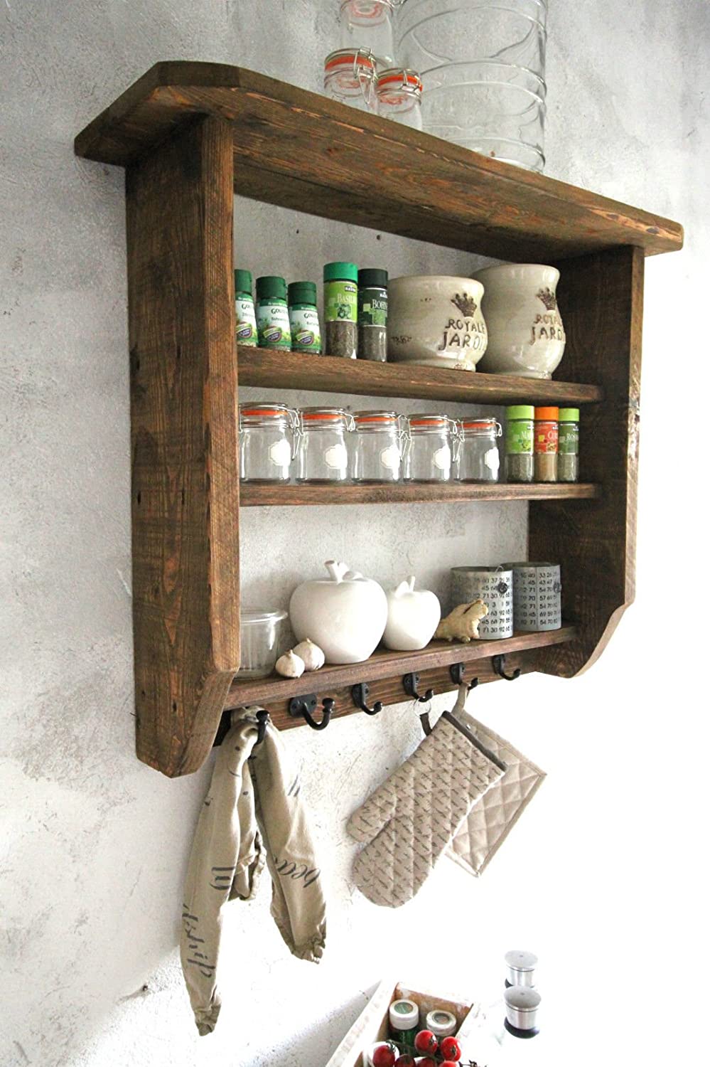 Kühenregal aus Holz Braun – Shabby Vintage Gewüzregal