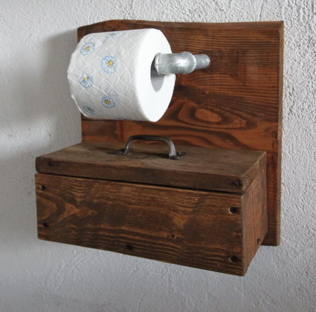 Toilettenpapierhalter Klopapierhalter Box für Feuchttücher Rollenhalter aus Holz braun fertig montiert
