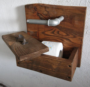 Toilettenpapierhalter Klopapierhalter Box für Feuchttücher Rollenhalter aus Holz braun fertig montiert