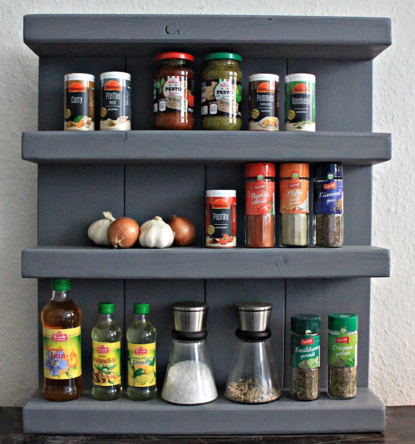 Gewüzregal Scady aus Holz Grau Shabby – Wandregal & stehend